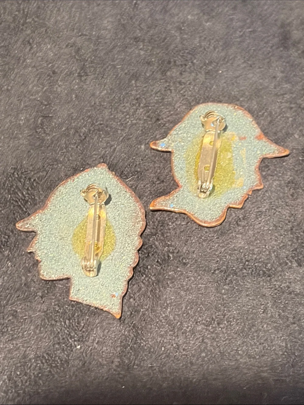 Adorable Cloisonné on Copper Blue Hat🧢 Face Pins with Playful Yellow Accents